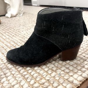 Toms Suede and Fabric Tassel Zip Ankle Booties